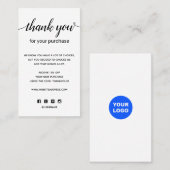 Carte De Visite Merci simple pour votre achat Ajouter un logo (Devant / Derrière)