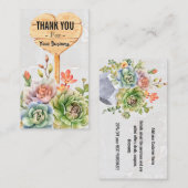 Carte De Visite Merci | Symbole cardiaque des fleurs succulentes (Devant / Derrière)