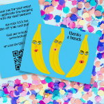 Carte De Visite MERCI UN BUNCH Funny Bananes ORDER MERCI QR<br><div class="desc">Découvrez cet art sucré et coloré, fait à la main par moi pour vous ! Ajoutez votre propre texte à l'avant et à l'arrière de cette carte de remerciements amusante. Parfait pour inclure avec les commandes client. Ajoutez votre propre texte au verso et votre propre site Web au code QR....</div>