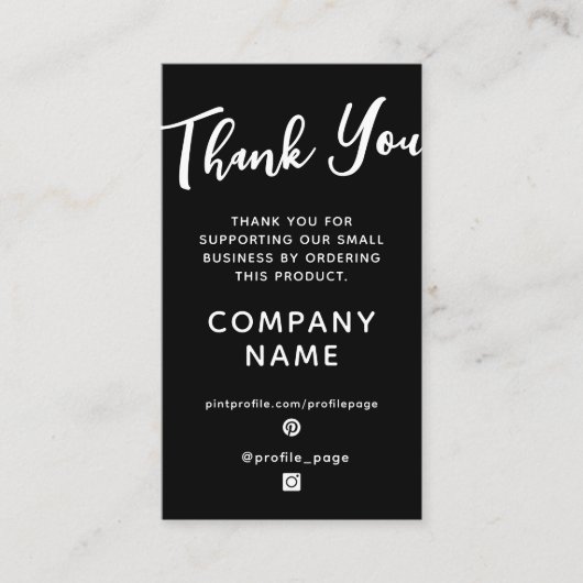 Carte De Visite Merci vertical noir élégant (Devant)