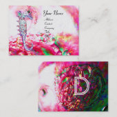 Carte De Visite MÈRE DE PEARL & SEAHORSE MONOGRAM fuchsia rose (Devant / Derrière)