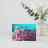 Carte De Visite MÈRE DE PEARL & SEAHORSE MONOGRAM fuchsia rose (Debout devant)