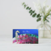 Carte De Visite MÈRE DE PEARL & SEAHORSE MONOGRAM fuchsia rose (Debout devant)