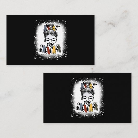 Carte De Visite Mère Heifer Fermier Maman Vache Messy Bun Cheveux (Devant / Derrière)