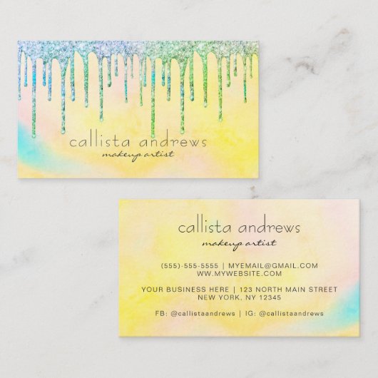 Carte De Visite Mermaid Green Jaune Parties scintillant Drives Art (Devant / Derrière)