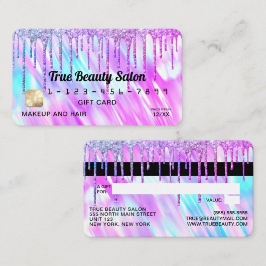 Carte De Visite Mermaid Holographic Parties scintillant Drift Créd (Devant / Derrière)