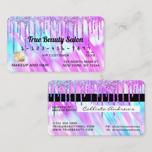 Carte De Visite Mermaid Purple Parties scintillant Holographique D (Devant / Derrière)