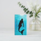 Carte De Visite Mermaid Silhouette Bleue Océan QR Code Professionn (Debout devant)