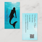 Carte De Visite Mermaid Silhouette Bleue Océan QR Code Professionn (Devant / Derrière)