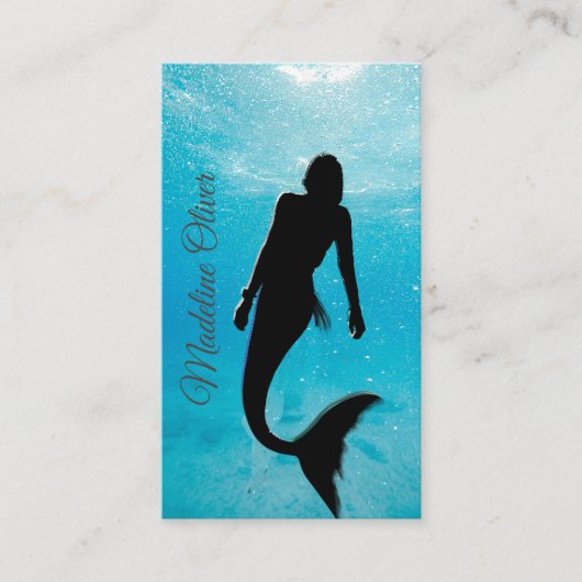 Carte De Visite Mermaid Silhouette Bleue Océan QR Code Professionn (Devant)