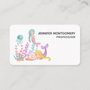 Carte De Visite Mermaids et méduses sous la mer Aquarelle Busi