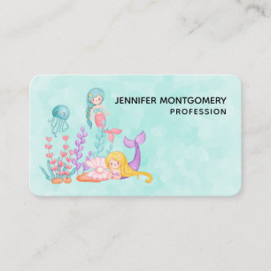 Carte De Visite Mermaids et méduses sous l'aquarelle marine