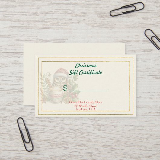Carte De Visite Merry Christmas Candy Store Gift Certificate (Devant/Arrière en situation)
