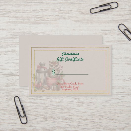 Carte De Visite Merry Christmas Candy Store Gift Certificate (Devant/Arrière en situation)