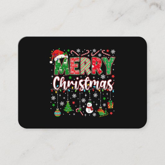 Carte De Visite Merry Christmas Red Santa Hat Reindeer Santa Match (Devant)