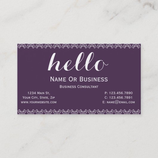 Carte De Visite Message Unique Gras Violet Acai Pourpre (Devant)