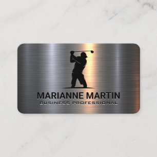 Carte De Visite Métal Aluminium Argent Golfeur en swing