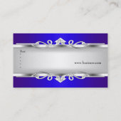 Carte De Visite Métal Bleu Chrome look élégant Style Blanc Argent (Dos)