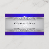 Carte De Visite Métal Bleu Chrome look élégant Style Blanc Argent (Devant)