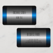 Carte De Visite Métal bleu et argenté d'acier inoxydable (Devant / Derrière)