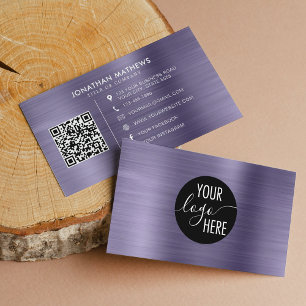 Carte De Visite Métal brossé Midnight Purple Company Logo Code QR