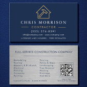 Carte De Visite Métal Construction Marine Blue Gold QR Code