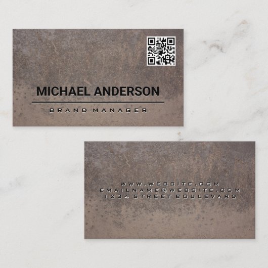 Carte De Visite Métal de texture rouillée | Code QR (Devant / Derrière)