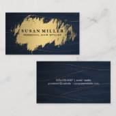 Carte De Visite Métal d'or brossé | Arrière - plan Abstrait bleu (Devant / Derrière)