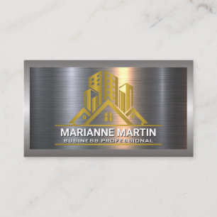 Carte De Visite Métal d'or brossé Logo immobilier de luxe