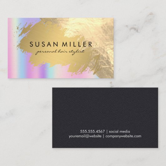 Carte De Visite Métal doré En Cuir Brossé Or | Iridescente (Devant / Derrière)