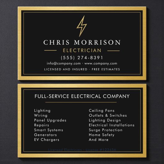 Carte De Visite Metal Electrician Electrical Contractor Black