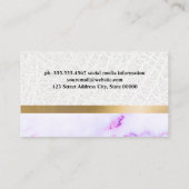 Carte De Visite Métal en cuir or | Texture de marbre mauve (Dos)