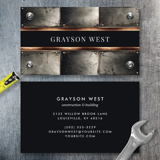 Carte De Visite Métal et cuivre riveté industriel rustique