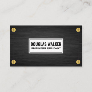 Carte De Visite Métal foncé élégant   Vis métalliques d'or