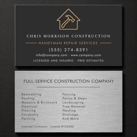 Carte De Visite Metal Handyman Construction Black Gold 