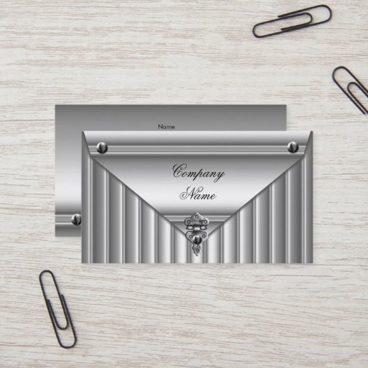 Carte De Visite Métal Look Blanc Argent Elégant Profil (Devant/Arrière en situation)