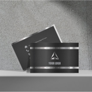 Carte De Visite Métal noir brillant argent moderne élégant Monogra