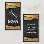 Carte De Visite Métal noir et or | Ciseaux salons (Devant / Derrière)
