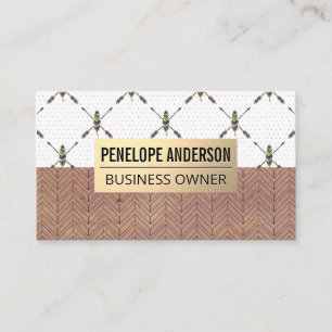 Carte De Visite Métal or Motif Bohème en plumes