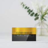 Carte De Visite Métal or | Noir brillant (Debout devant)