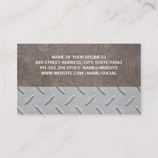 Carte De Visite Métal texturé | Motif en acier | Industriel | QR (Dos)