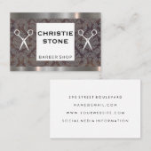 Carte De Visite Métal Trier Damask Shears Coiffeur (Devant / Derrière)