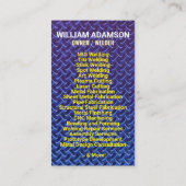 Carte De Visite Metal Work Services | Metal Fabrication & Welding (Dos)