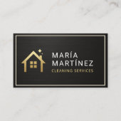Carte De Visite Metallic Black and Gold House Cleaning Services (Devant)