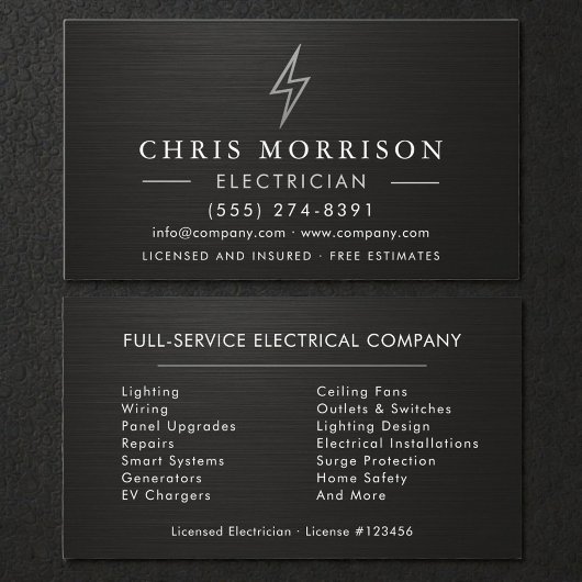 Carte De Visite Metallic Black Silver Electrician