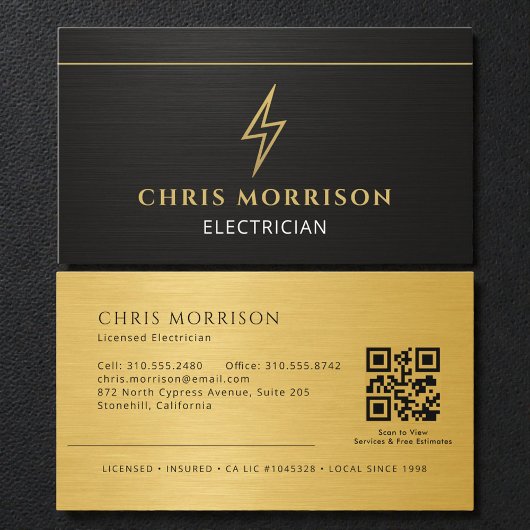 Carte De Visite Metallic Electrician Electrical Contractor QR Code