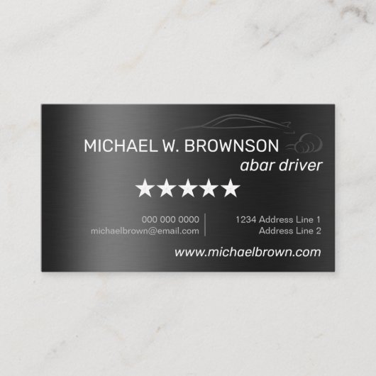 Carte De Visite Metallic Grey Silver Minimal voiture conducteur au (Devant)