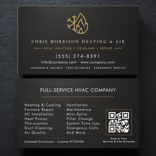 Carte De Visite Metallic HVAC Services Company QR Code