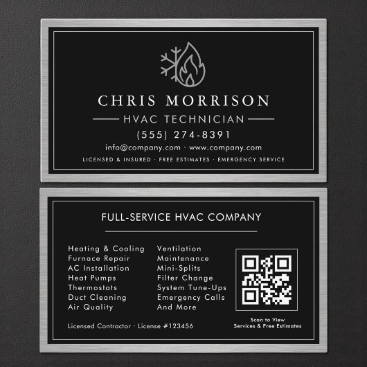 Carte De Visite Metallic HVAC Technician QR Code