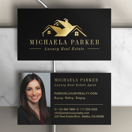 Carte De Visite Metallic Luxury Real Estate Agent Black Gold